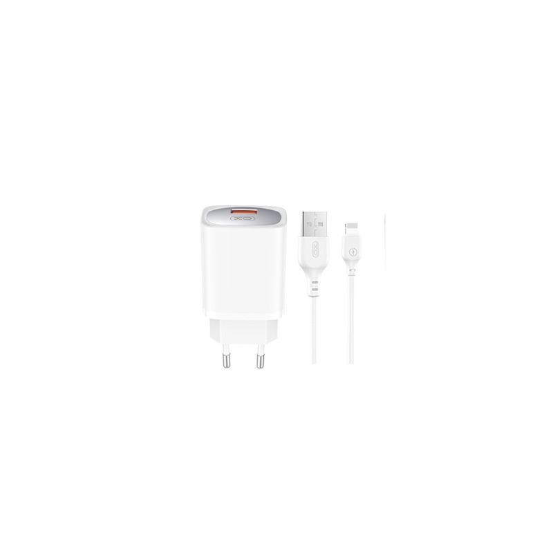 XO ładowarka sieciowa CE19 QC 18W 1x USB biała + kabel Lightning
