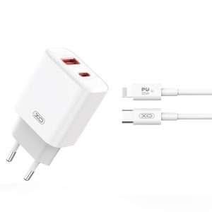 XO ładowarka sieciowa CE12 PD QC 3.0 20W 1x USB 1x USB-C biała + kabel USB-C – USB-C
